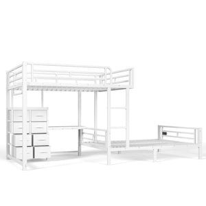 English Elm Full Over Bunk Bed with 8 Drawers Study Desk Shelves and Usb Steel Frame Kids W5305S00108
