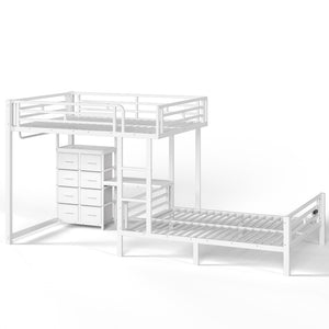 English Elm Full Over Bunk Bed with 8 Drawers Study Desk Shelves and Usb Steel Frame Kids W5305S00108