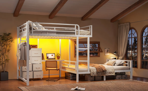 English Elm Full Over Bunk Bed with 8 Drawers Study Desk Shelves and Usb Steel Frame Kids W5305S00108