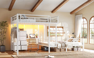 English Elm Full Over Bunk Bed with 8 Drawers Study Desk Shelves and Usb Steel Frame Kids W5305S00108