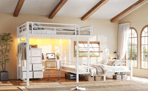English Elm Full Over Bunk Bed with 8 Drawers Study Desk Shelves and Usb Steel Frame Kids W5305S00108