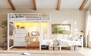 English Elm Full Over Bunk Bed with 8 Drawers Study Desk Shelves and Usb Steel Frame Kids W5305S00108