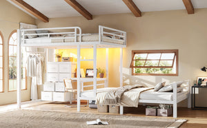 English Elm Full Over Bunk Bed with 8 Drawers Study Desk Shelves and Usb Steel Frame Kids W5305S00108