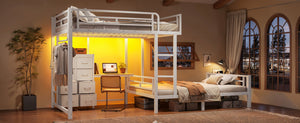 English Elm Full Over Bunk Bed with 8 Drawers Study Desk Shelves and Usb Steel Frame Kids W5305S00108