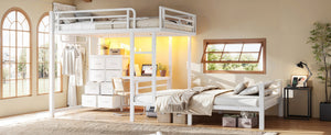 English Elm Full Over Bunk Bed with 8 Drawers Study Desk Shelves and Usb Steel Frame Kids W5305S00108