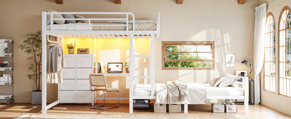 English Elm Full Over Bunk Bed with 8 Drawers Study Desk Shelves and Usb Steel Frame Kids W5305S00108