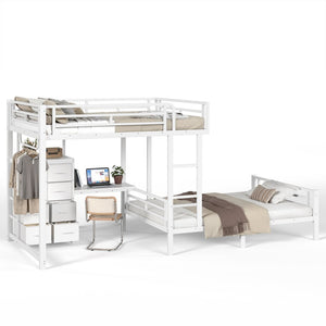 English Elm Full Over Bunk Bed with 8 Drawers Study Desk Shelves and Usb Steel Frame Kids W5305S00108
