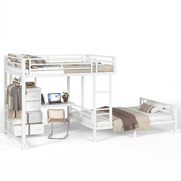 English Elm Full Over Bunk Bed with 8 Drawers Study Desk Shelves and Usb Steel Frame Kids W5305S00108
