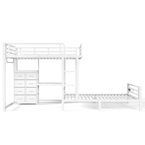 English Elm Full Over Bunk Bed with 8 Drawers Study Desk Shelves and Usb Steel Frame Kids W5305S00108
