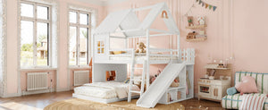 English Elm Full Over Bunk Bed Playhouse Design with Slide Wardrobe and Shelves for Kids W5305S00119