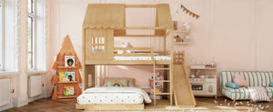 English Elm Full Over Pine Bunk Bed Playhouse with Slide Wardrobe and Built-in Shelving W5305S00120