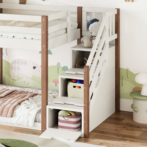 English Elm Twin Over Playhouse Bunk Bed Solid Pine Storage Stairs Kids Bedroom Sleep Zone W5305S00122