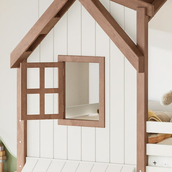 English Elm Twin Over Playhouse Bunk Bed Solid Pine Storage Stairs Kids Bedroom Sleep Zone W5305S00122
