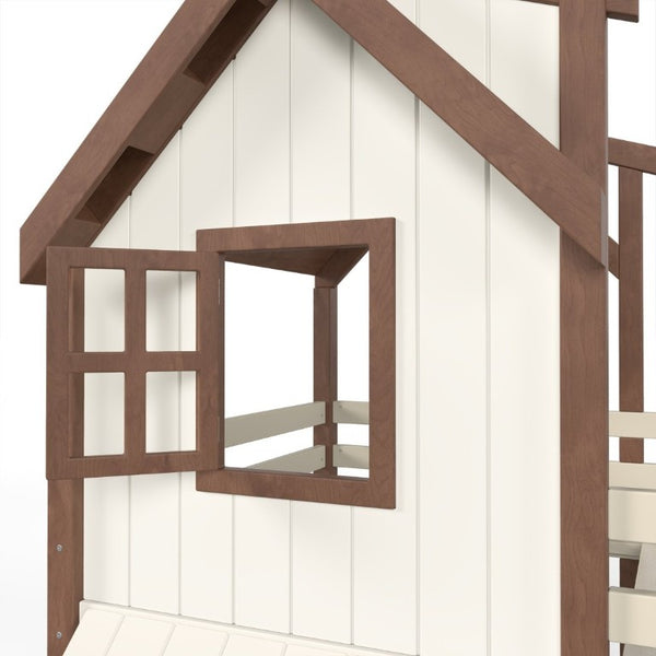 English Elm Twin Over Playhouse Bunk Bed Solid Pine Storage Stairs Kids Bedroom Sleep Zone W5305S00122