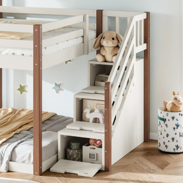 English Elm Full Over Playhouse Bunk Bed Solid Pine Frame with Storage Stairs and Kids Room Appeal W5305S00123