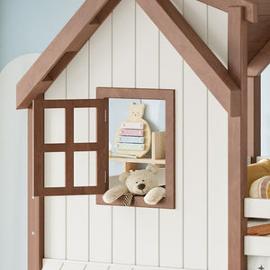 English Elm Full Over Playhouse Bunk Bed Solid Pine Frame with Storage Stairs and Kids Room Appeal W5305S00123