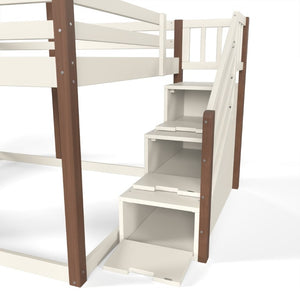English Elm Full Over Playhouse Bunk Bed Solid Pine Frame with Storage Stairs and Kids Room Appeal W5305S00123