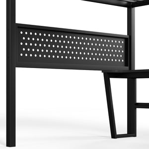 English Elm Full Size Steel Loft Bed with Staircase Drawers Pegboard Desk and Led Lighting Black W5305S00127