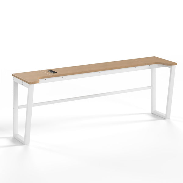 English Elm Full Size Steel Loft Bed with Staircase Drawers Pegboard Desk and Led Lighting Antique White W5305S00128