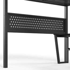 English Elm Queen Metal Loft Bed with Staircase Storage Drawers Movable Desk and Pegboard Black W5305S00129