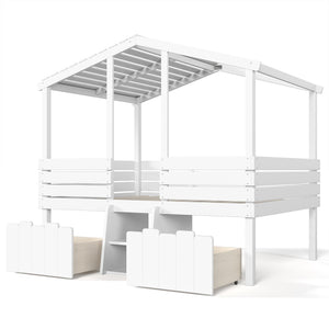 English Elm Full Size House Roof Loft Bed Pine Wood Frame with Staircase Storage Farmhouse Kids Room White W5305S00131