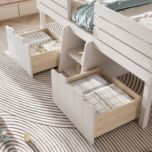English Elm Full Size House Roof Loft Bed Pine Wood Frame with Staircase Storage Farmhouse Kids Room White W5305S00131