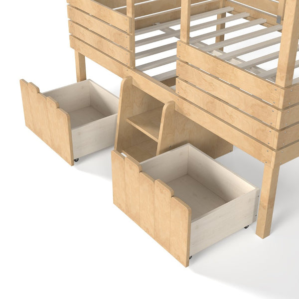 English Elm Full Size House Roof Loft Bed Pine Wood Frame with Staircase Storage Farmhouse Kids Room Natural W5305S00132