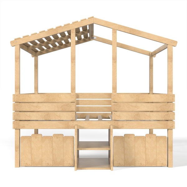 English Elm Full Size House Roof Loft Bed Pine Wood Frame with Staircase Storage Farmhouse Kids Room Natural W5305S00132