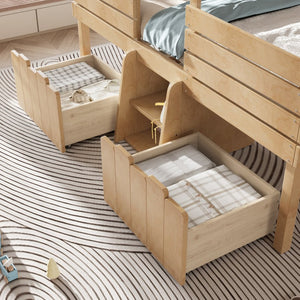 English Elm Full Size House Roof Loft Bed Pine Wood Frame with Staircase Storage Farmhouse Kids Room Natural W5305S00132
