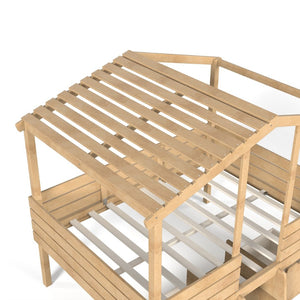 English Elm Full Size House Roof Loft Bed Pine Wood Frame with Staircase Storage Farmhouse Kids Room Natural W5305S00132