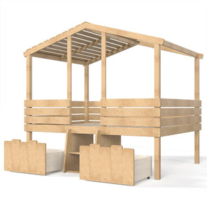 English Elm Full Size House Roof Loft Bed Pine Wood Frame with Staircase Storage Farmhouse Kids Room Natural W5305S00132