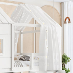 English Elm Full Size Playhouse Loft Bed with Staircase Storage Shelves and Pine Wood Frame W5305S00135