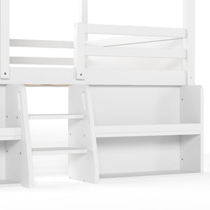 English Elm Full Size Playhouse Loft Bed with Staircase Storage Shelves and Pine Wood Frame W5305S00135