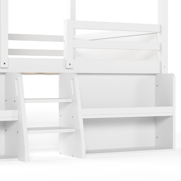 English Elm Full Size Playhouse Loft Bed with Staircase Storage Shelves and Pine Wood Frame W5305S00135