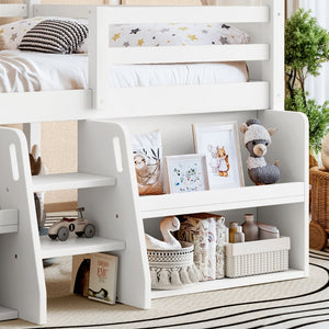 English Elm Full Size Playhouse Loft Bed with Staircase Storage Shelves and Pine Wood Frame W5305S00135