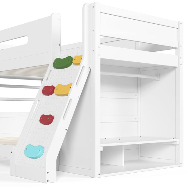 English Elm Twin/twin Xl Over Full Solid Pine Bunk Bed with Wardrobe Storage and Climbing Ladder White W5305S00136