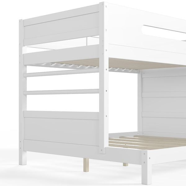 English Elm Twin/twin Xl Over Full Solid Pine Bunk Bed with Wardrobe Storage and Climbing Ladder White W5305S00136