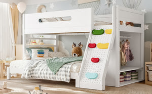 English Elm Twin/twin Xl Over Full Solid Pine Bunk Bed with Wardrobe Storage and Climbing Ladder White W5305S00136