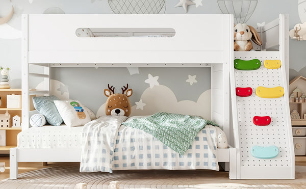English Elm Twin/twin Xl Over Full Solid Pine Bunk Bed with Wardrobe Storage and Climbing Ladder White W5305S00136
