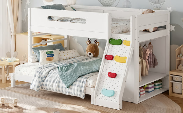 English Elm Twin/twin Xl Over Full Solid Pine Bunk Bed with Wardrobe Storage and Climbing Ladder White W5305S00136