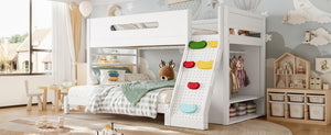 English Elm Twin/twin Xl Over Full Solid Pine Bunk Bed with Wardrobe Storage and Climbing Ladder White W5305S00136