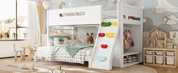 English Elm Twin/twin Xl Over Full Solid Pine Bunk Bed with Wardrobe Storage and Climbing Ladder White W5305S00136