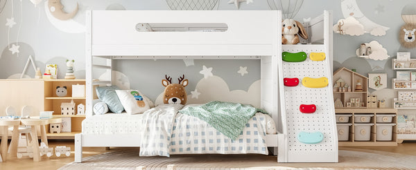 English Elm Twin/twin Xl Over Full Solid Pine Bunk Bed with Wardrobe Storage and Climbing Ladder White W5305S00136