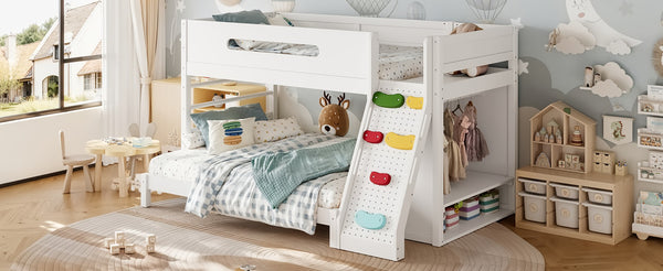English Elm Twin/twin Xl Over Full Solid Pine Bunk Bed with Wardrobe Storage and Climbing Ladder White W5305S00136