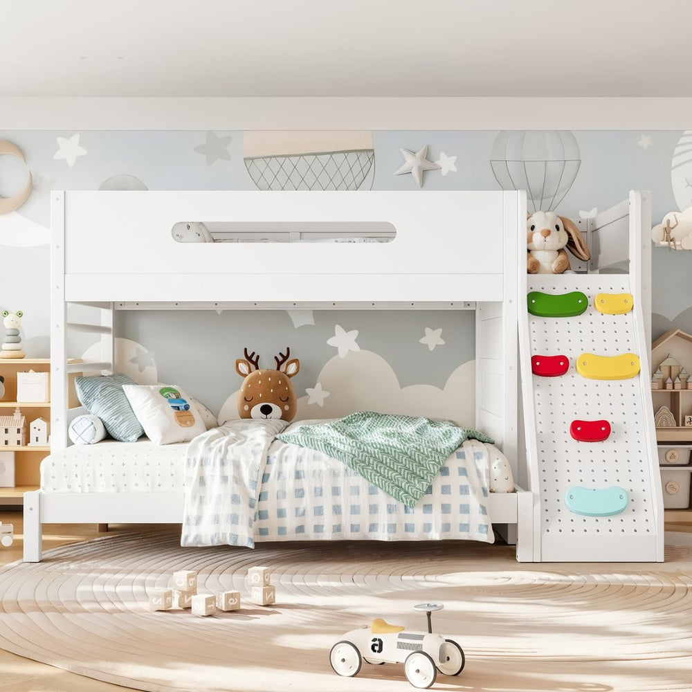 English Elm Twin/twin Xl Over Full Solid Pine Bunk Bed with Wardrobe Storage and Climbing Ladder White W5305S00136