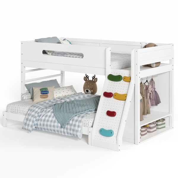 English Elm Twin/twin Xl Over Full Solid Pine Bunk Bed with Wardrobe Storage and Climbing Ladder White W5305S00136