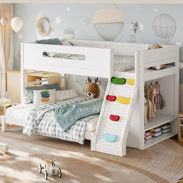 English Elm Twin/twin Xl Over Full Solid Pine Bunk Bed with Wardrobe Storage and Climbing Ladder White W5305S00136