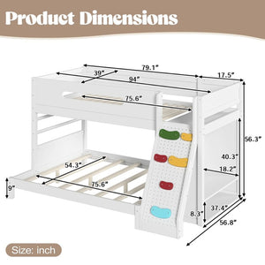 English Elm Twin/twin Xl Over Full Solid Pine Bunk Bed with Wardrobe Storage and Climbing Ladder White W5305S00136