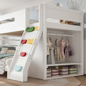 English Elm Twin/twin Xl Over Full Solid Pine Bunk Bed with Wardrobe Storage and Climbing Ladder White W5305S00136