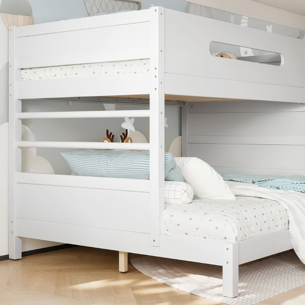 English Elm Twin/twin Xl Over Full Solid Pine Bunk Bed with Wardrobe Storage and Climbing Ladder White W5305S00136